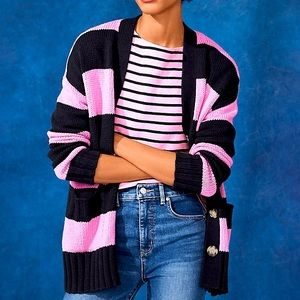 LOFT| Striped Relaxed V-Neck Pocket Cardigan | SZ SM